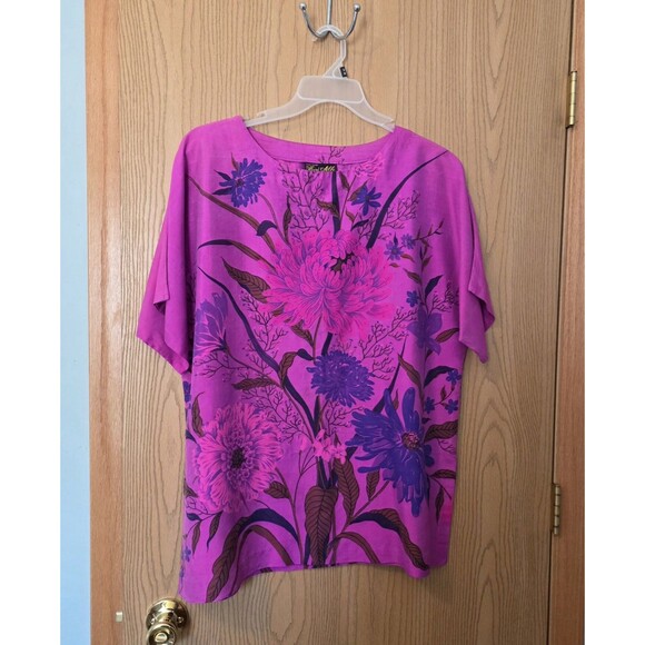 Thai Silk Womens Blouse Large XL Hand Woven 100% Pure Finest Quality Vivid Pink - Picture 2 of 12